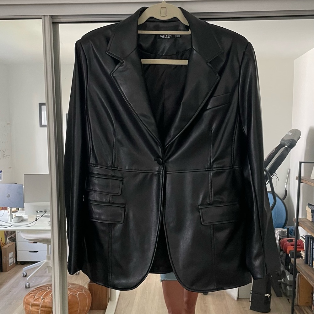 Faux leather blazer